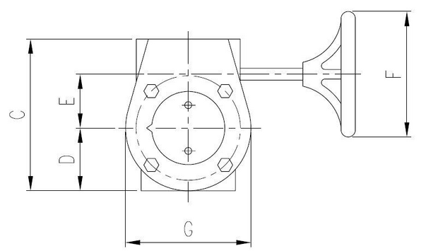 5109-09 - Vlinderklep DN50 GY/EPDM + RVS disc, PN16 HW bediening - technische tekening