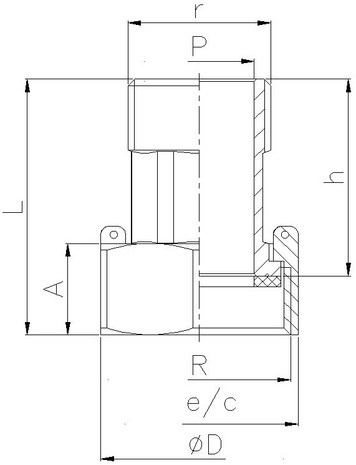 6040-06 - a2st. watermeter koppeling 1-1/4"x1" messing bi.x bu. incl. fiberring - technische tekening