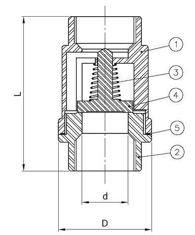 2416-03 - Terugslagklep / G3/8 - DN10 / PN63 / RVS316 - veer - technische tekening
