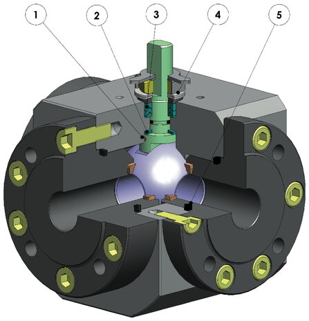 VM504F00ABA0AAQNV000 - Omal MAGNUM kogelkraan 3-weg DN15 (&frac12;") PN 16 RVS 316 (A182 F316) Full Bore - Vrije as (free shaft, ISO 