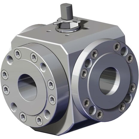 VM607F00ABA0AAQNV000 - Omal MAGNUM kogelkraan 3-weg DN32 (1&frac14;") PN 16 RVS 316 (A182 F316) Full Bore - Vrije as (free shaft, ISO