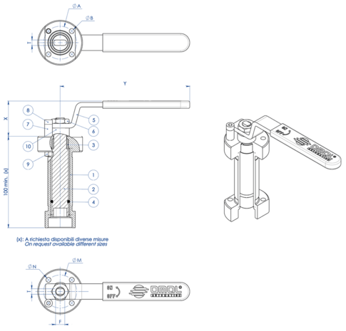 LM512E00ABA0AAQNV000 - Omal MAGNUM kogelkraan 3-weg DN100 (4") PN 16 RVS 316 (A182 F316) Reduced Bore - Met hendel (lever)