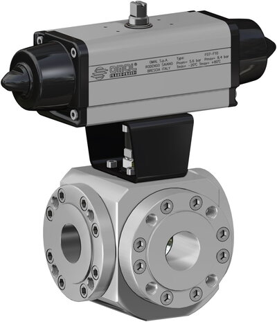 SM509F00ABA0AAQNV000AFMA0 - Omal MAGNUM 3-wegs kogelkraan (L-port) DN50 (2") PN 16-40 RVS 316/316L - SR actuator