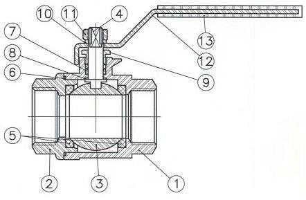 2008-08 - Kogelkraan 1-1/2" bi.xbi. RVS 316, PN140 vergrendelbare schuif - technische tekening