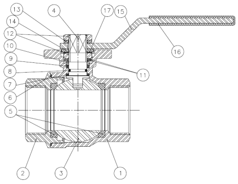 2015N-05 - Kogelkraan 3/4" bi.x bi. RVS 316, PN63 ISO 5211 NPT - technische tekening