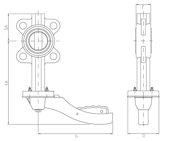 2109B-12 - Vlinderklep DN100 GY/NBR + RVS disc, PN16 - technische tekening