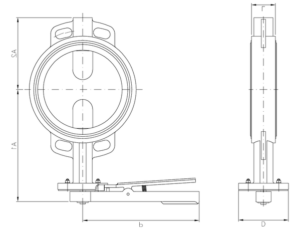 2109B-18 - Vlinderklep DN250 GY/NBR + RVS disc, PN16 - technische tekening