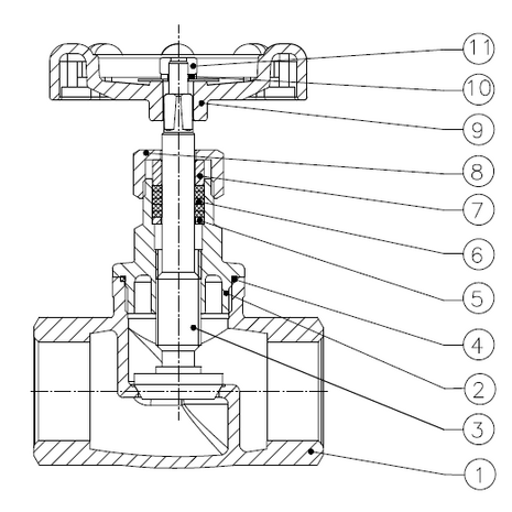 2230N-05 - Klepafsluiter 3/4" NPT RVS 316 PN16 - technische tekening