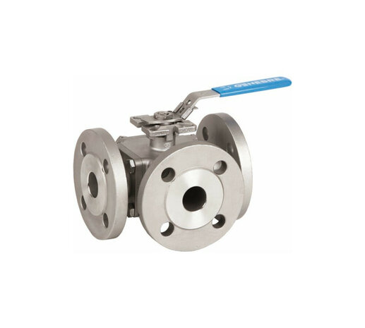 2540E-07 - Kogelkraan 3-weg L-boring 1-1/4" flens (DN32) RVS 316