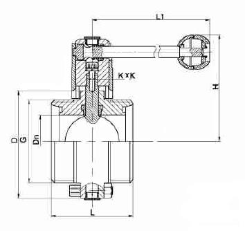 2941E-07 - Vlinderklep met draadeinden DN32 RVS 304 / EPDM - DIN 11851 - technische tekening