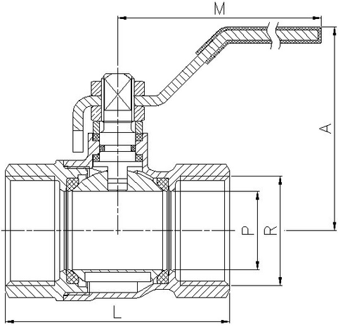 3029-05 - Kogelkraan 3/4" messing 2xbi.dr. PN25 - technische tekening