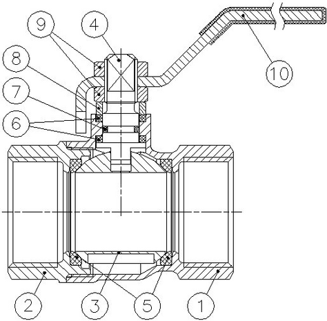 3029-05 - Kogelkraan 3/4" messing 2xbi.dr. PN25 - technische tekening