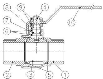 3033-05 - Kogelkraan 3/4" messing 2xbu.dr. PN25 - technische tekening