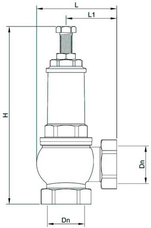 3190 / G1 - DN25 / Messing / Instelbare druk ontlastklep - technische tekening