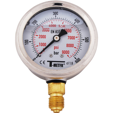 1613009 - RVS manometer 1613 glycerinegevuld radiaal &Oslash;63 BSP 1/4" klasse 1,6 0/40 bar