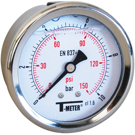 1623011 - RVS manometer 1623 glycerinegevuld axiaal &Oslash;63 BSP 1/4" klasse 1,6 0/100 bar
