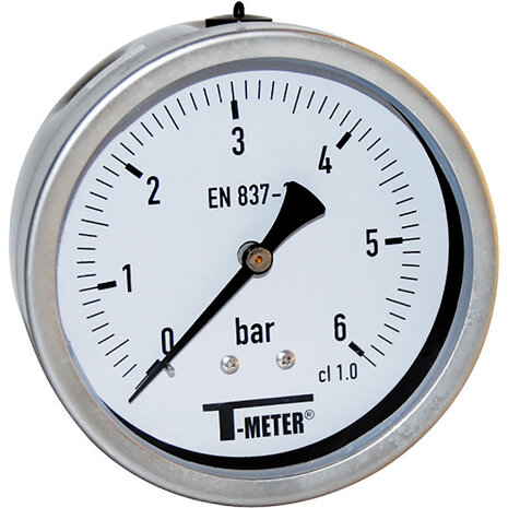 1625004 - RVS manometer 1625 glycerinegevuld axiaal &Oslash;100 BSP 1/2" klasse 1 0/4 bar