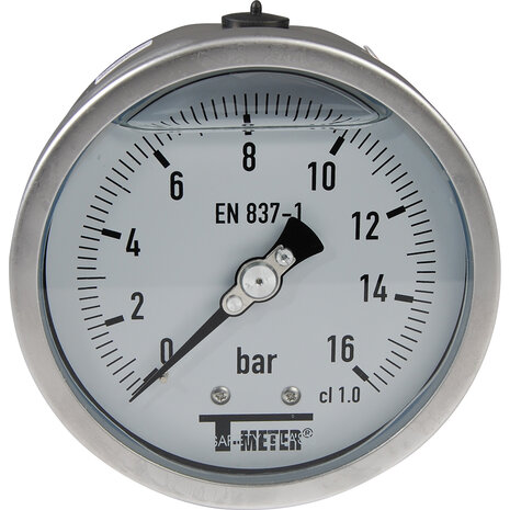 1628007 - RVS manometer 1628 glycerinegevuld axiaal &Oslash;100 BSP 1/2" klasse 1 0/16 bar