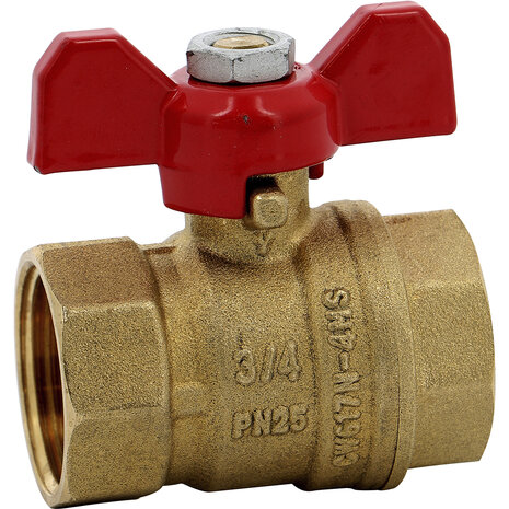 516005 - Messing Kogelkraan 516 3/4" FF BSP PN25 vlindergreep