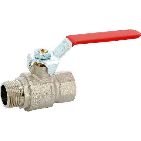 527008 - Messing Kogelkraan 527 1"1/2 MF BSP PN30 full bore rode stalen hendel