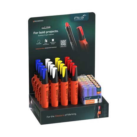 990/1 - Pica Display markeerstift Rond - Blauw/Wit/Geel/Rood