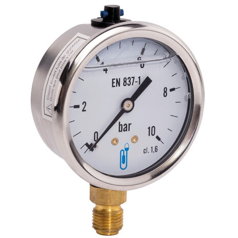 M63R06G - RVS manometer d63 6 bar