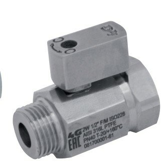 616209 61210 - 4G Ghidini 2-weg RVS 316L mini kogelkraan, rVS hendel, ISO 228 binnen-/buitendraad, volle doorlaat, maat 