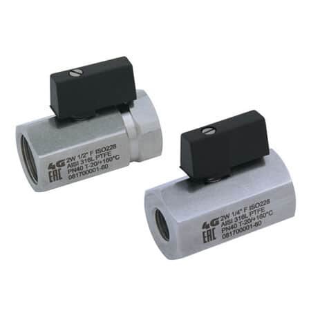 606001 61210 - 4G Ghidini 2-weg RVS 316L mini kogelkraan, nylon hendel, ISO 228 binnendraad, volle doorlaat, maat 1/2", 