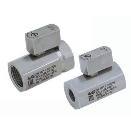 606201 60410 - 4G Ghidini 2-weg RVS 316L mini kogelkraan, rVS hendel, ISO 228 binnendraad, volle doorlaat, maat 1/4", DN