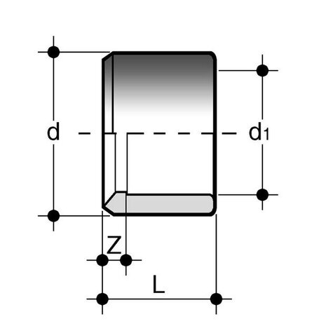 DIC040025 - PVC-C Reductie DIC lijmmof d40 (DN32) x d25 korte uitvoering