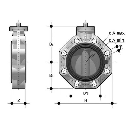 FKOVFM160F - PVC-U Vlinderklep FKOV FKM flens d160 (DN150) zonder hendel