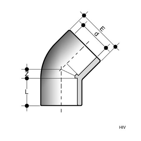 HIC063 - PVC-C Knie 45 graden HIC lijmmof d63 (DN50)