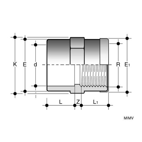 MIMC032100 - PVC-C Overgangsmof MIMC lijmmof d32 1" (DN25)