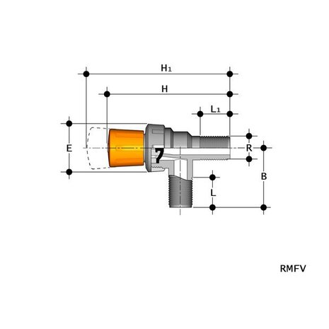 RMRV012E - PVC-U Hoekmembraanafsluiter RMRV EPDM buitendraad 1/2"