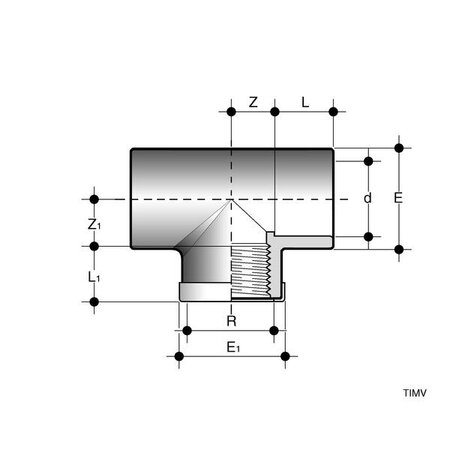 TIMC020012 - PVC-C T-stuk 90 graden TIMC lijmmof d20 (DN15) x 1/2"