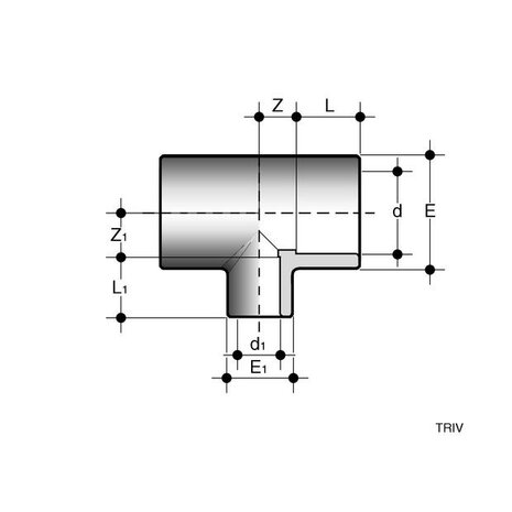 TRIC032025 - PVC-C T-stuk 90 graden TRIC lijmmof d32 (DN25) x d25