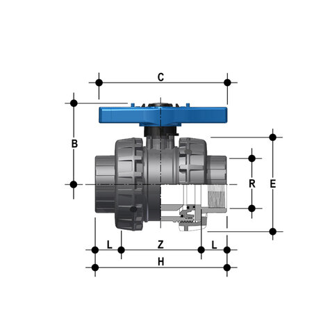 VEEFV012E - PVC-U 2-weg kogelkraan VEEFV EPDM binnendraad 1/2"