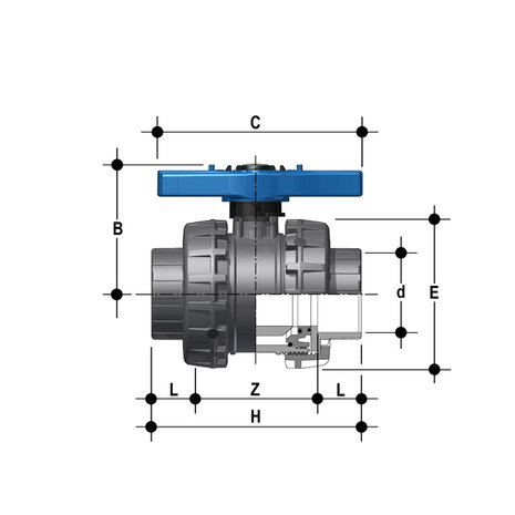 VEEIV090E - PVC-U 2-weg kogelkraan VEEIV EPDM lijmmof d90 (DN80)