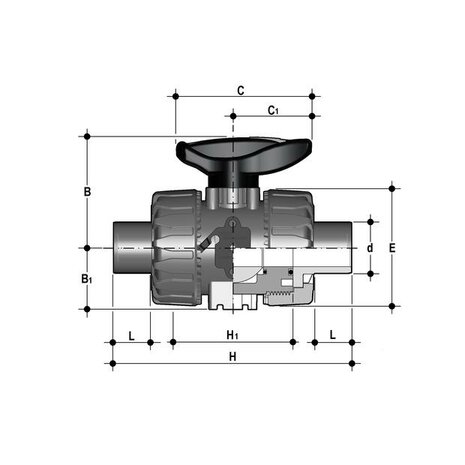 VKDDV025E - PVC-U 2-weg kogelkraan VKDDV EPDM lijmeind d25 (DN20)