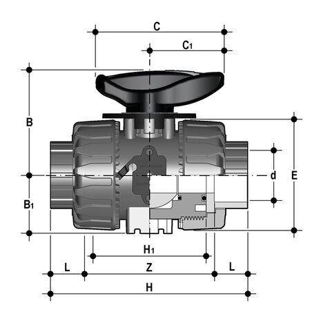 VKRIM032E - PP 2-weg regelkraan VKR EPDM lasmof d32 (DN25)