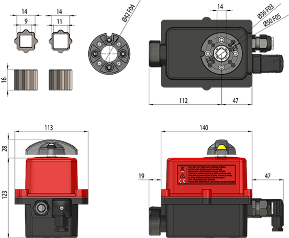 ER20.X0A.GS6 - Valpes ER Plus actuator 20 Nm 100-240 Vac F03/F04/F05 failsafe - maattekening