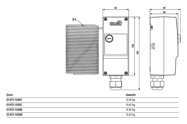 Maattekening Belimo 01ATS-1040B