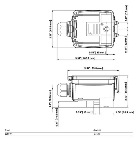 Maattekening Belimo 22HT-14