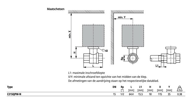 Maattekening Belimo C215QPW-N