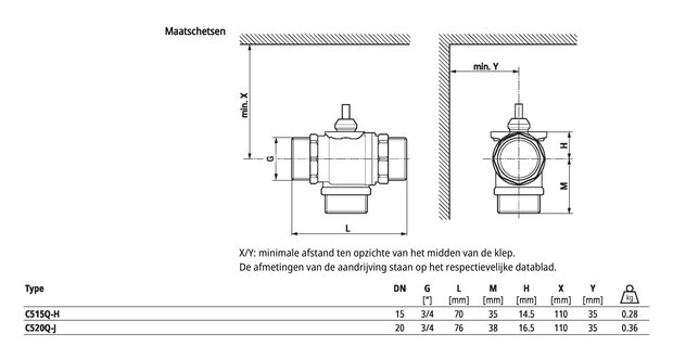 Maattekening Belimo C520Q-J