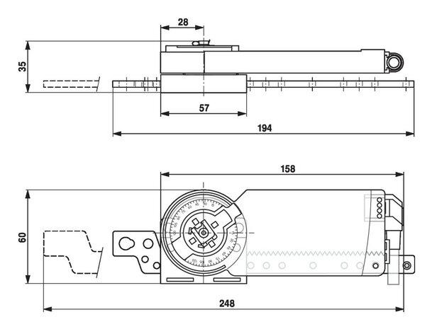 Maattekening Belimo CH24-SR-L60.2