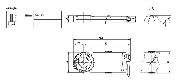 Maattekening Belimo CM24-SR-F-L