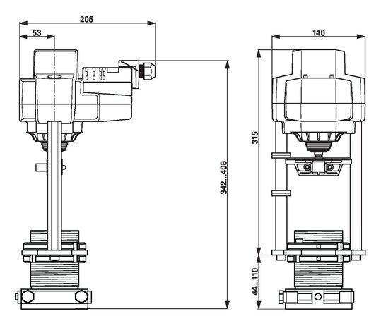 Maattekening Belimo EV24A-RE
