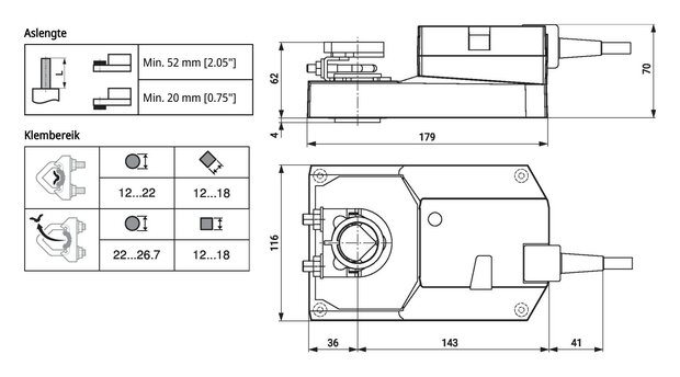 Maattekening Belimo GM24A-MOD