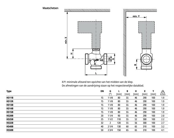 Maattekening Belimo H515B